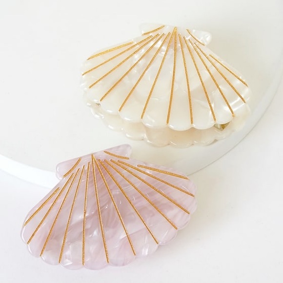🚨FINAL SALE🚨 LULUS Ocean Oasis Pink and Ivory Marbled Shell Hair Clip Set - Picture 3 of 5
